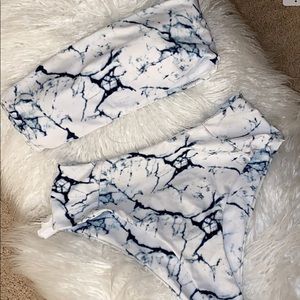 Marble high waisted cheeky bikini